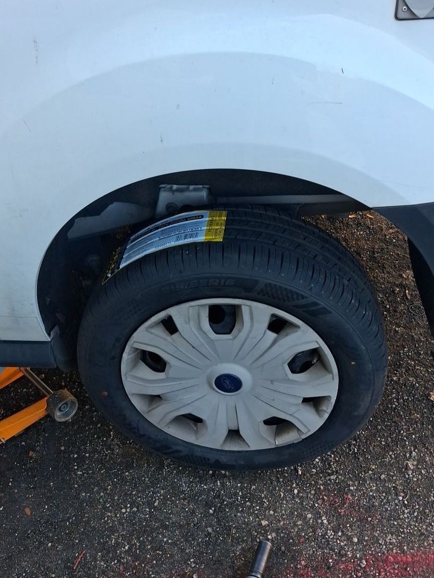 Close view of a van wheel after a tire change